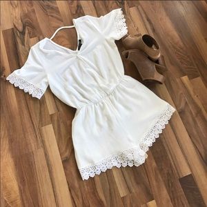 White Romper with Lace Trim
